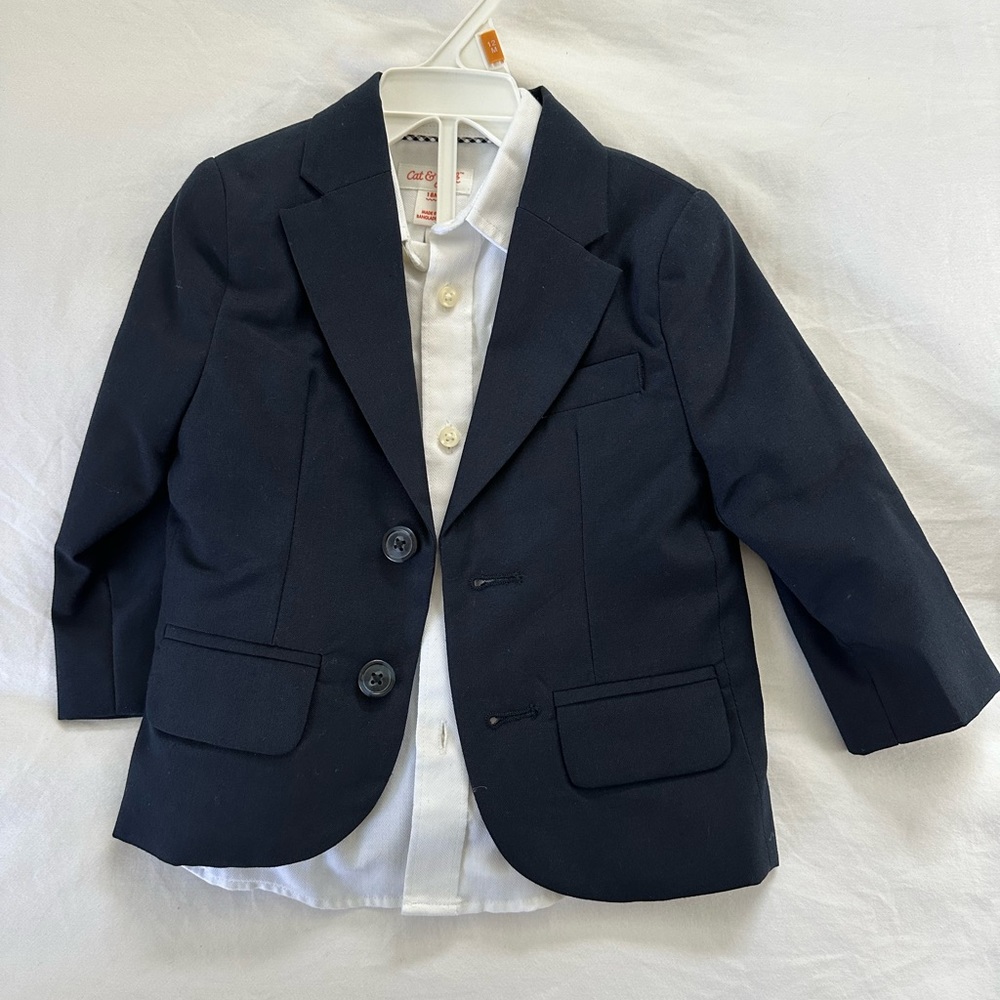 Boys 12 month navy suit, with 18mo white button down
